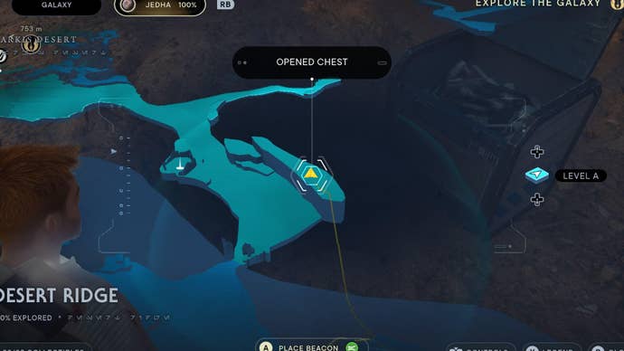 Star Wars Jedi Survivor screenshot showing the location of a chest on the map.