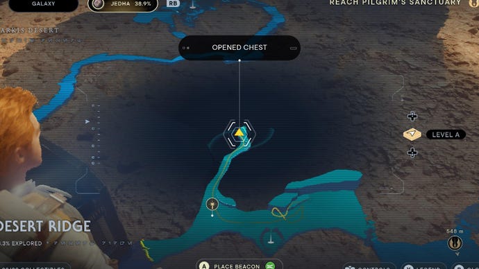 Star Wars Jedi Survivor screenshot showing the location of a chest on the map.