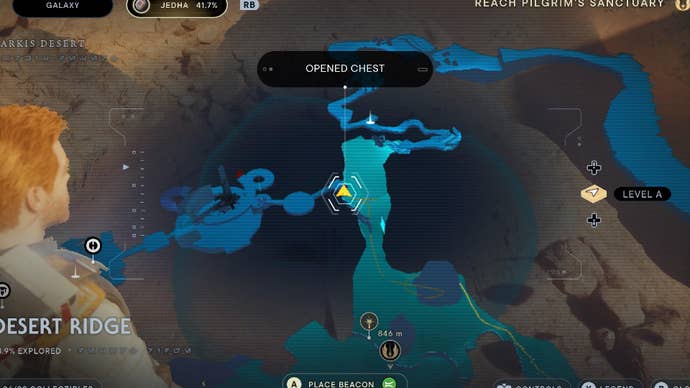 Star Wars Jedi Survivor screenshot showing the location of a chest on the map.