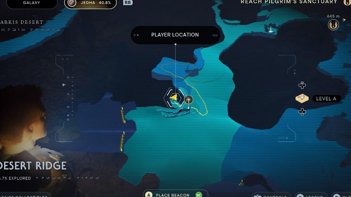 Star Wars Jedi Survivor screenshot showing the location of a databank on the map.