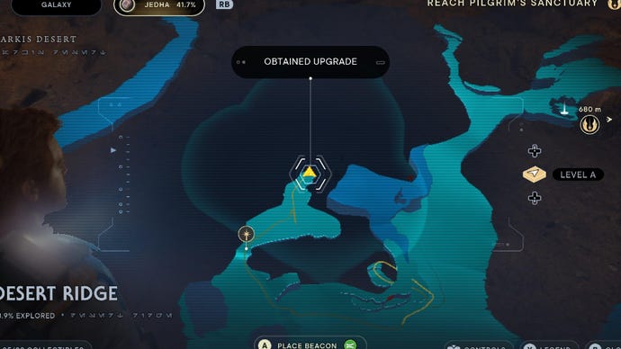 Star Wars Jedi Survivor screenshot showing the location of a perk on the map.