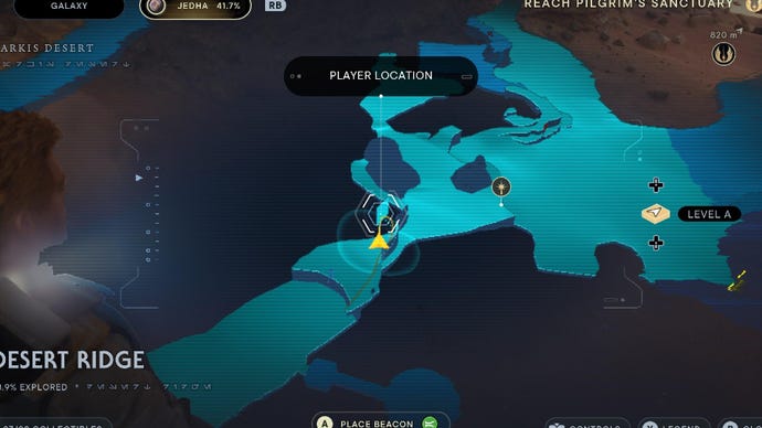 Star Wars Jedi Survivor screenshot showing the location of a treasure on the map.