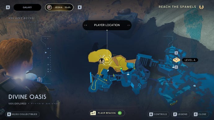 Star Wars Jedi Survivor screenshot showing the location of a force echo on the map.