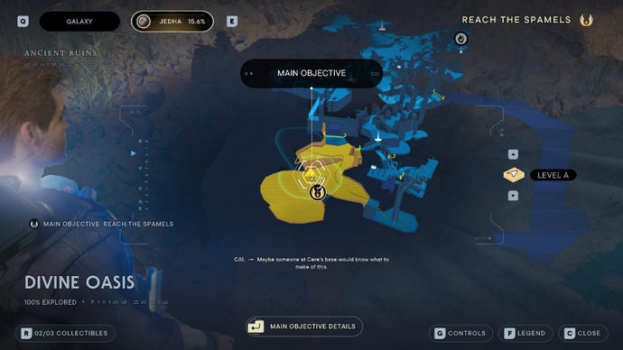 Star Wars Jedi Survivor screenshot showing the location of a treasure on the map.
