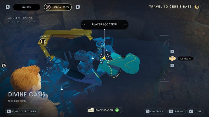 Star Wars Jedi Survivor screenshot showing the location of a treasure on the map.