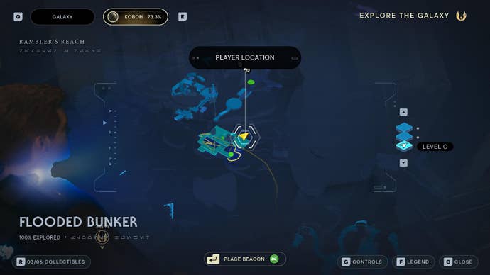 Star Wars Jedi Survivor screenshot showing the location of a databank scan on the map.