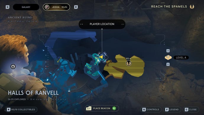 Star Wars Jedi Survivor screenshot showing the location of a databank on the map.