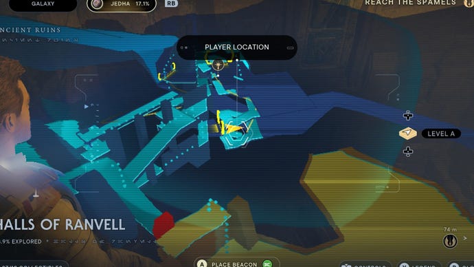 Star Wars Jedi Survivor screenshot showing the location of a databank on the map.