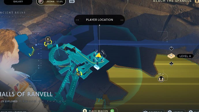 Star Wars Jedi Survivor screenshot showing the location of a databank on Jedha.