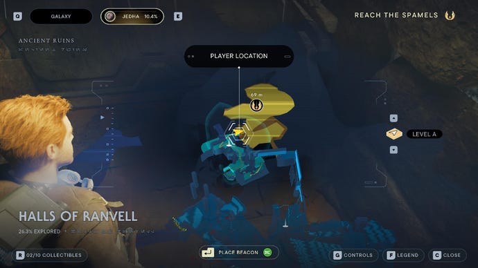 Star Wars Jedi Survivor screenshot showing the location of a treasure on the map of Jedha.