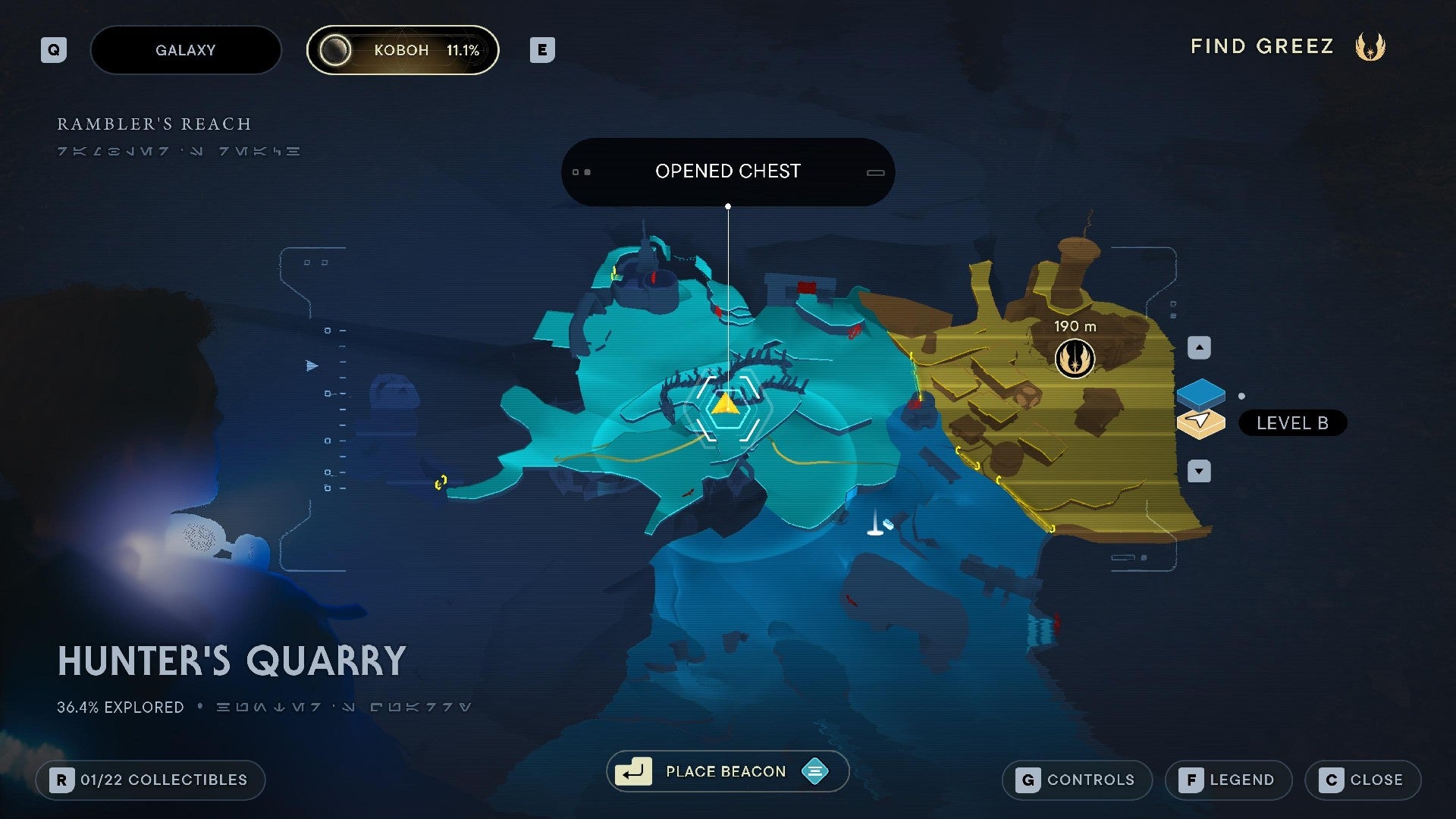 Star Wars Jedi Survivor screenshot showing the location of a chest on the map.