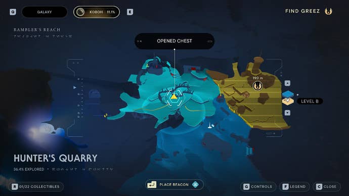 Star Wars Jedi Survivor screenshot showing the location of a chest on the map.