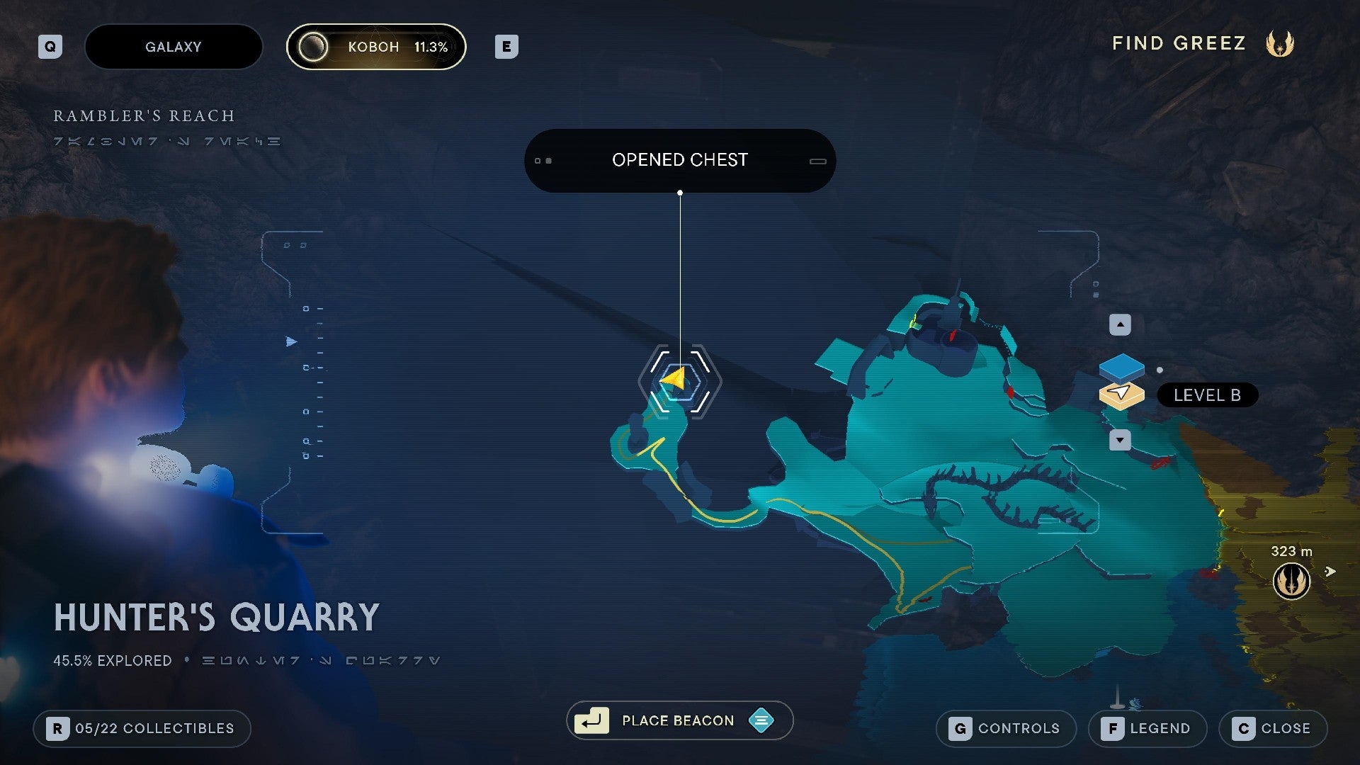 Star Wars Jedi Survivor screenshot showing the location of a chest on the map.