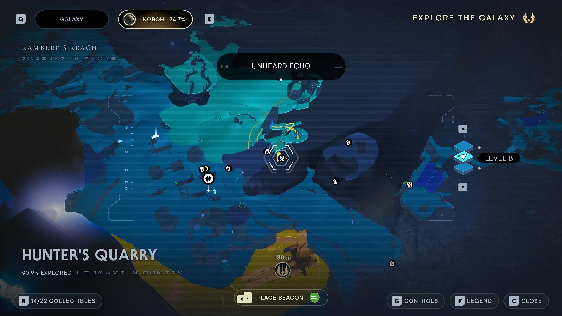 Star Wars Jedi Survivor screenshot showing the location of a Force Echo on the map.