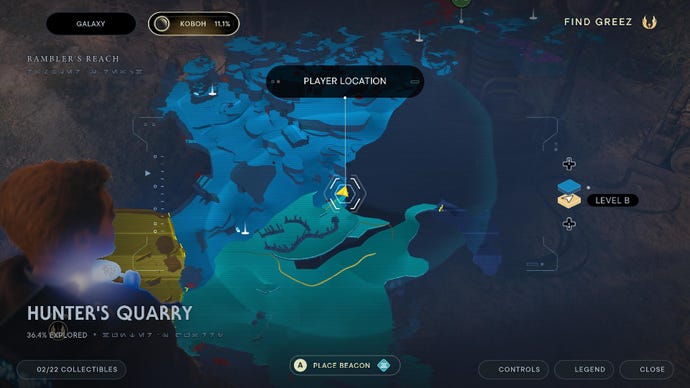 Star Wars Jedi Survivor screenshot showing the location of a Force Echo on the map.