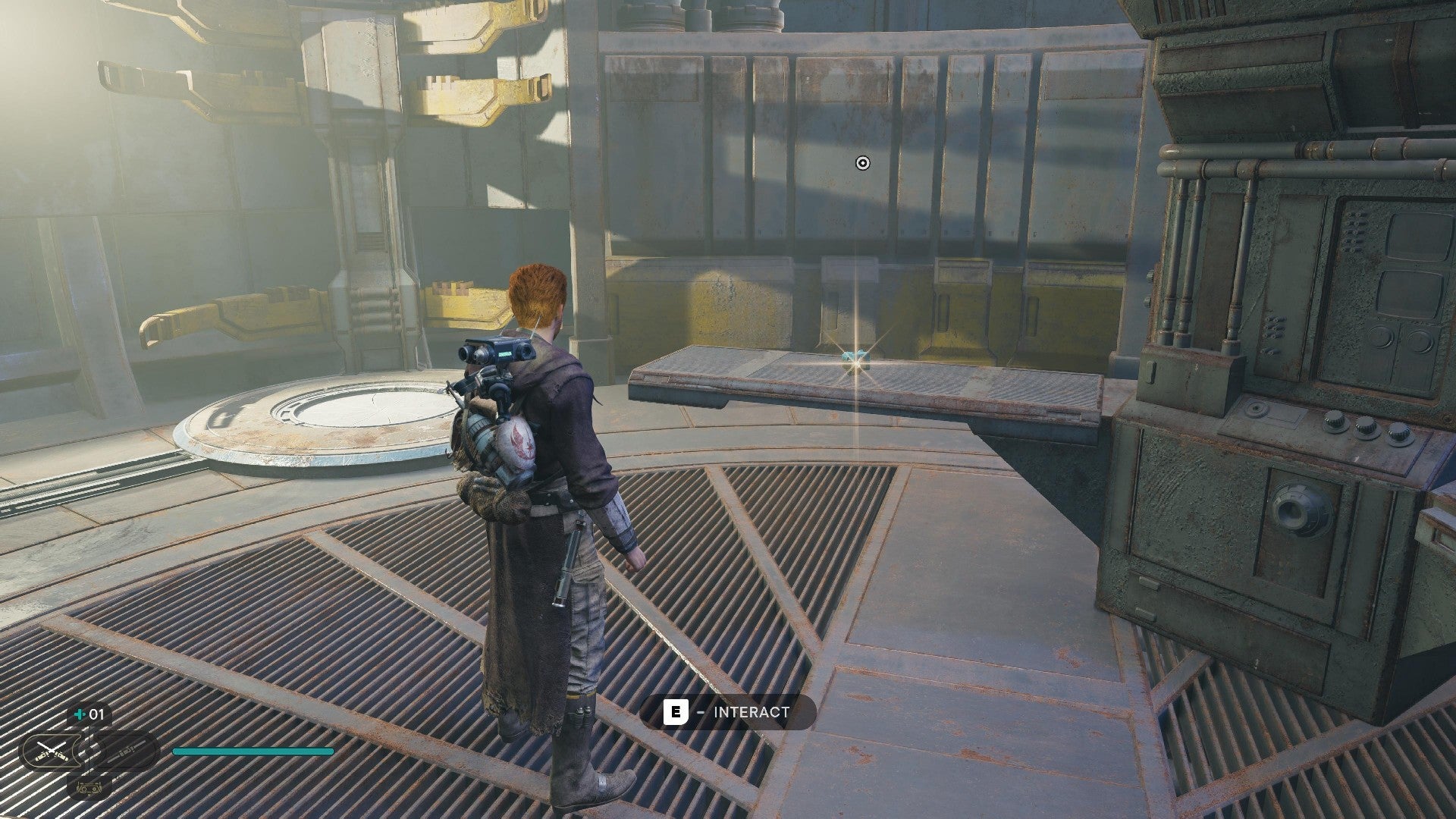 Star Wars Jedi Survivor screenshot showing Cal stood near a glowing Priorite Shard.