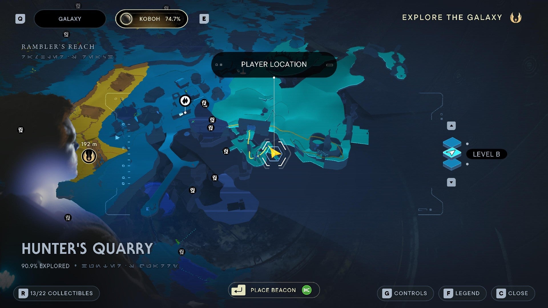 Star Wars Jedi Survivor screenshot showing the location of a Skill Point Essence on the map.