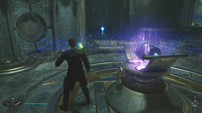 Star Wars Jedi Survivor screenshot showing Cal stood near a Skill Point essence.