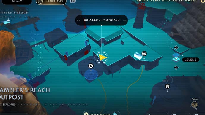 A map showing the location of the Stim Canister in Doma’s Shop on Koboh in Star Wars Jedi Survivor.