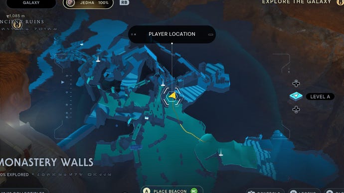 Star Wars Jedi Survivor screenshot showing the location of a Jedha Scroll on the map.