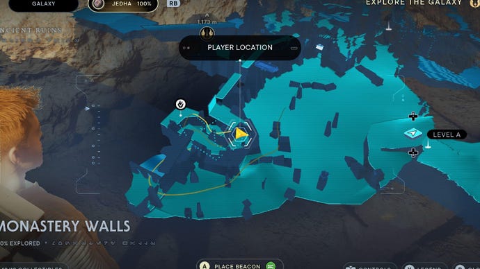 Star Wars Jedi Survivor screenshot showing the location of a Jedha Scroll on the map.