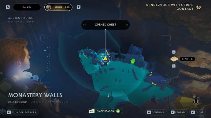 Star Wars Jedi Survivor screenshot showing the location of a chest on the map.