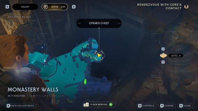 Star Wars Jedi Survivor screenshot showing the location of a chest on the map.