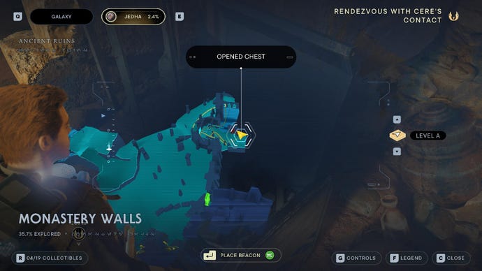 Star Wars Jedi Survivor screenshot showing the location of a chest on the map.