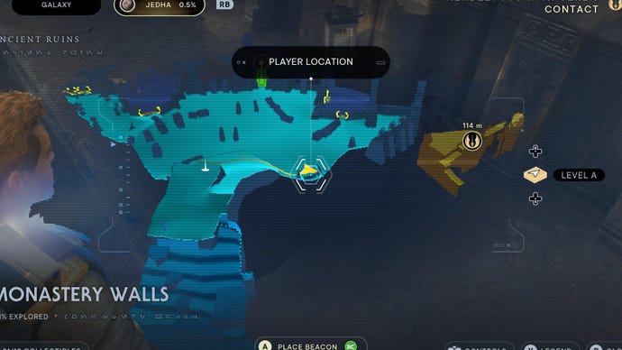 Star Wars Jedi Survivor screenshot showing the location of the databank prayer wheels on the map.