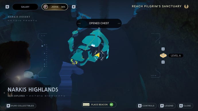 Star Wars Jedi Survivor screenshot showing the location of a chest on the map.