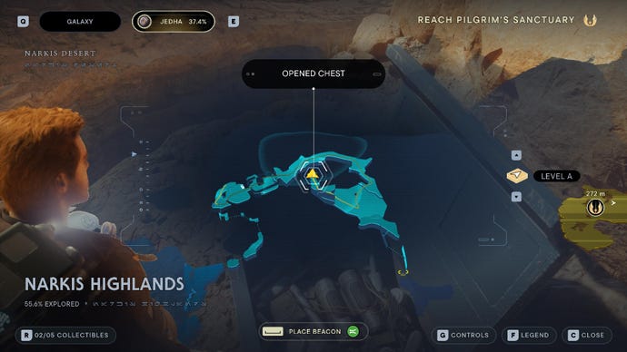 Star Wars Jedi Survivor screenshot showing the location of a chest on the map.