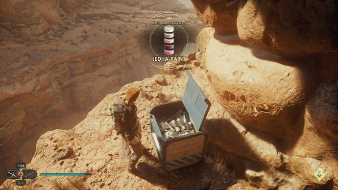 Star Wars Jedi Survivor screenshot showing Cal opening a chest.