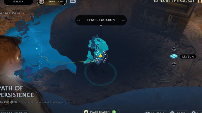 Star Wars Jedi Survivor screenshot showing the location of a chest on the map.