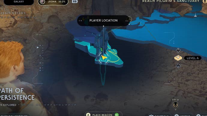 Star Wars Jedi Survivor screenshot showing the location of a databank on the map.