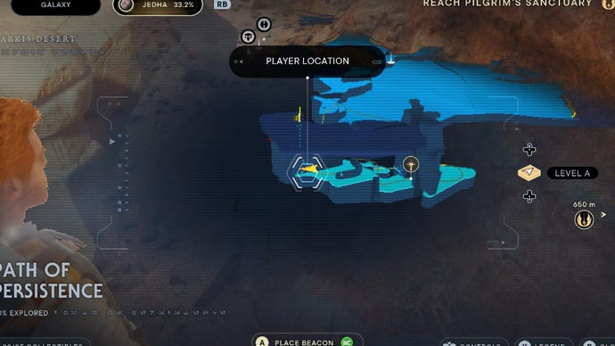 Star Wars Jedi Survivor screenshot showing the location of a treasure on the map.
