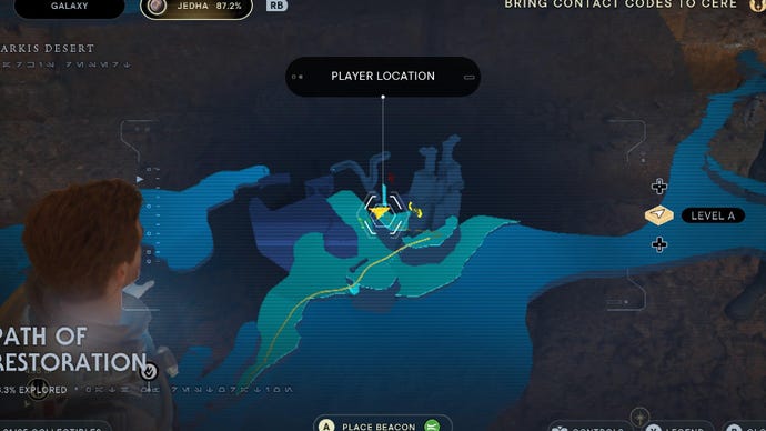 Star Wars Jedi Survivor screenshot showing the location of a databank on the map.