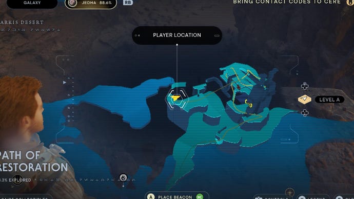 Star Wars Jedi Survivor screenshot showing the location of a databank on the map.