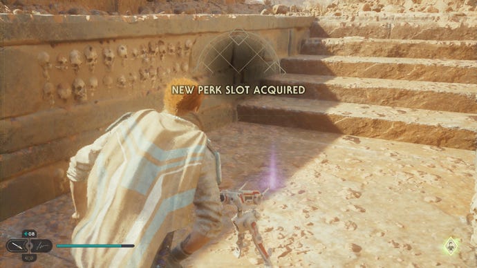 Star Wars Jedi Survivor screenshot showing Cal standing up after getting a new perk slot.
