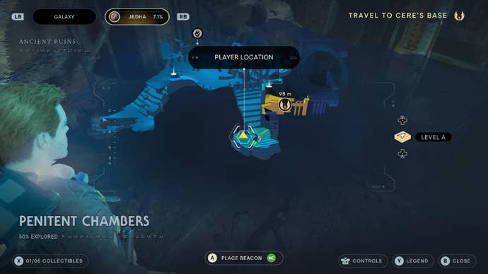 Star Wars Jedi Survivor screenshot showing the location of a treasure on the map.