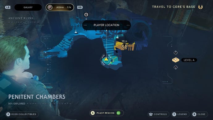 Star Wars Jedi Survivor screenshot showing the location of a treasure on the map.