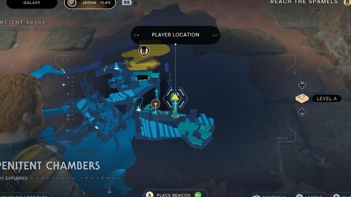 Star Wars Jedi Survivor screenshot showing the location of a treasure on the map.