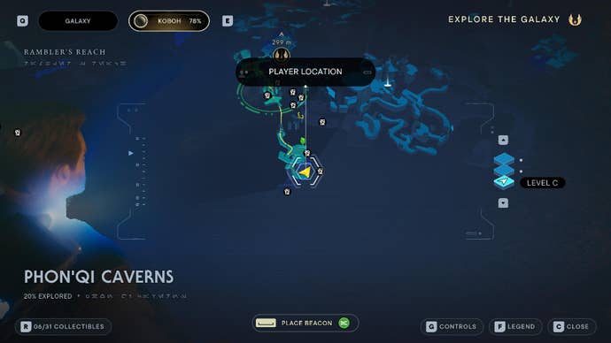 Star Wars Jedi Survivor screenshot showing the location of a chest on the map.