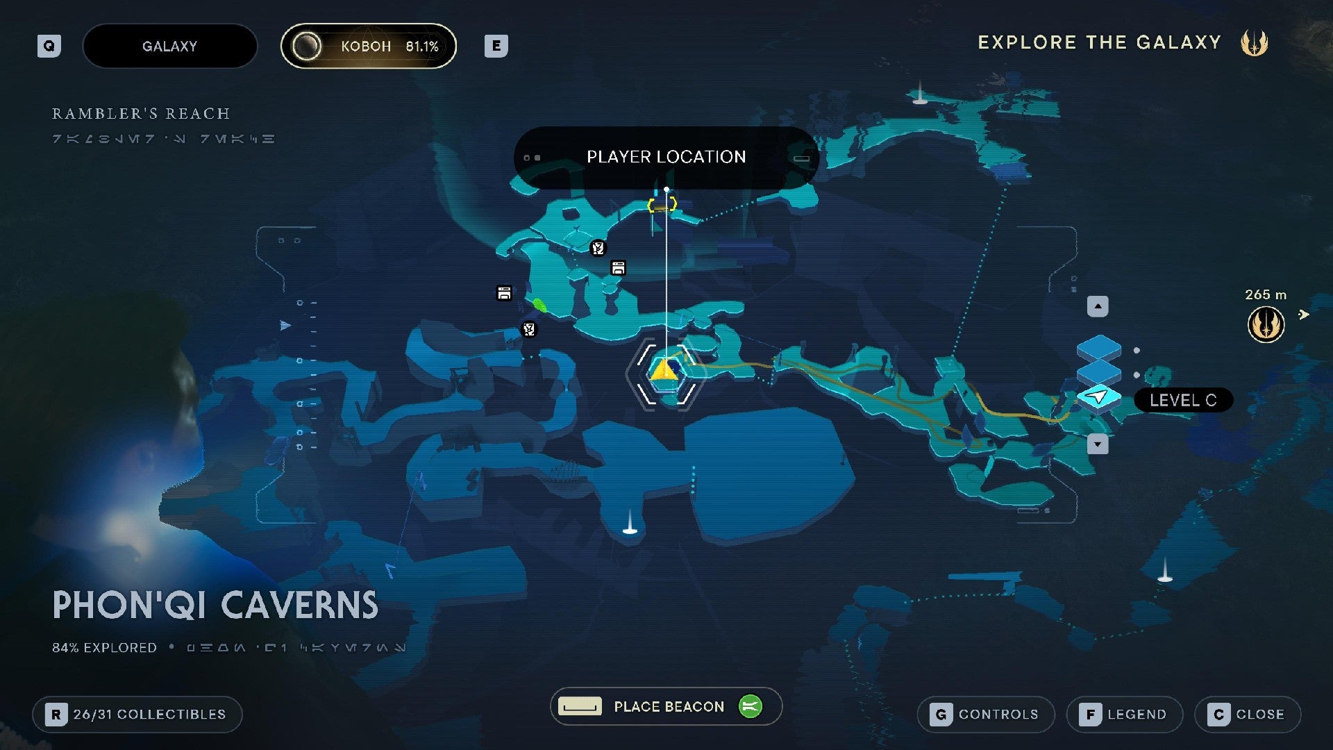 Star Wars Jedi Survivor screenshot showing the location of a chest on the map.