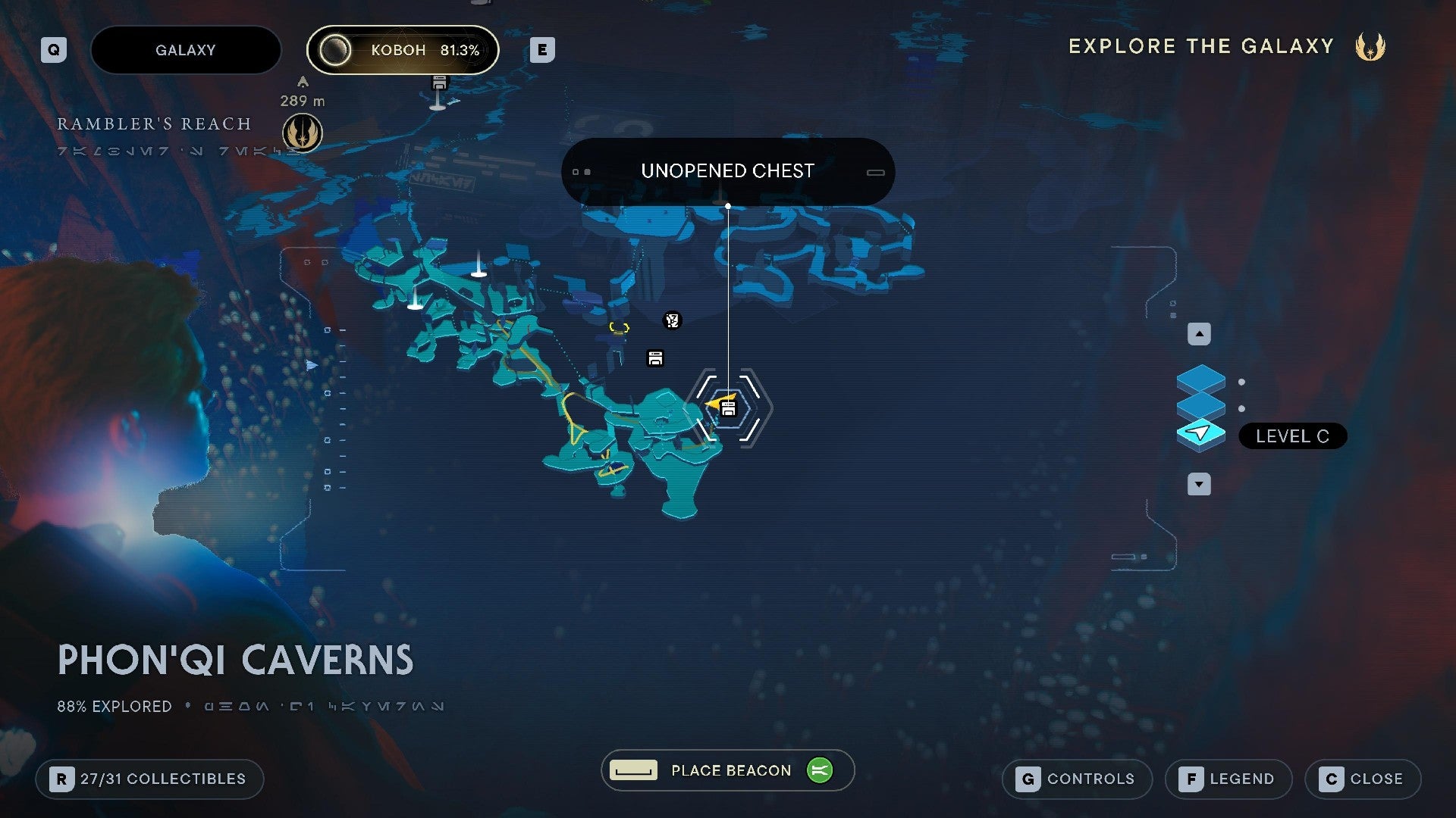 Star Wars Jedi Survivor screenshot showing the location of a chest on the map.