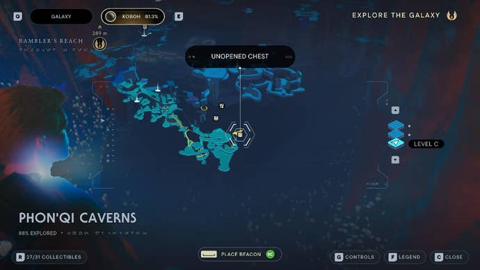 Star Wars Jedi Survivor screenshot showing the location of a chest on the map.