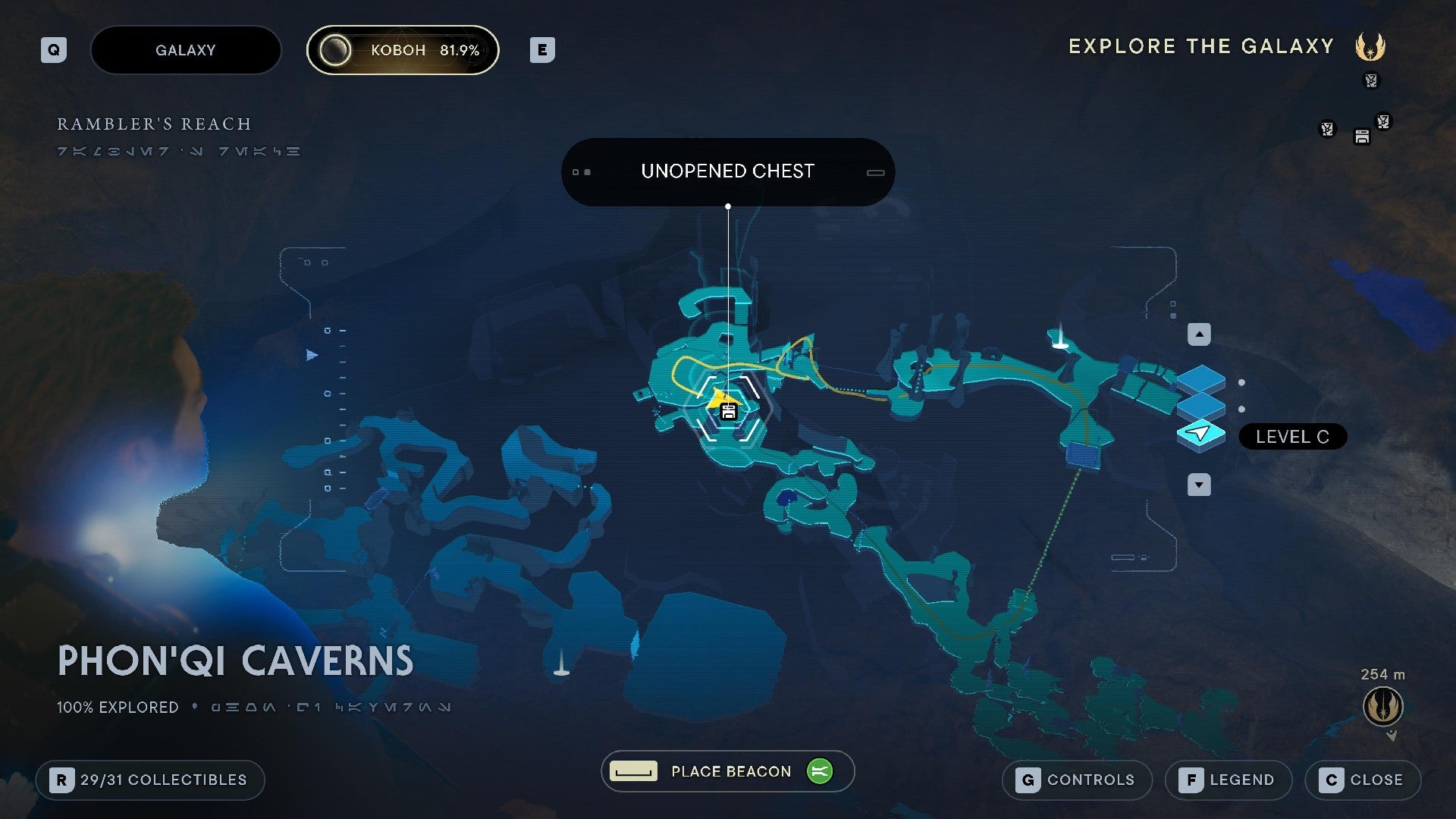 Star Wars Jedi Survivor screenshot showing the location of a chest on the map.