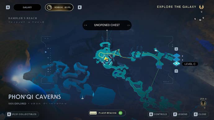 Star Wars Jedi Survivor screenshot showing the location of a chest on the map.