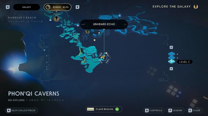 Star Wars Jedi Survivor screenshot showing the location of a Databank on the map.