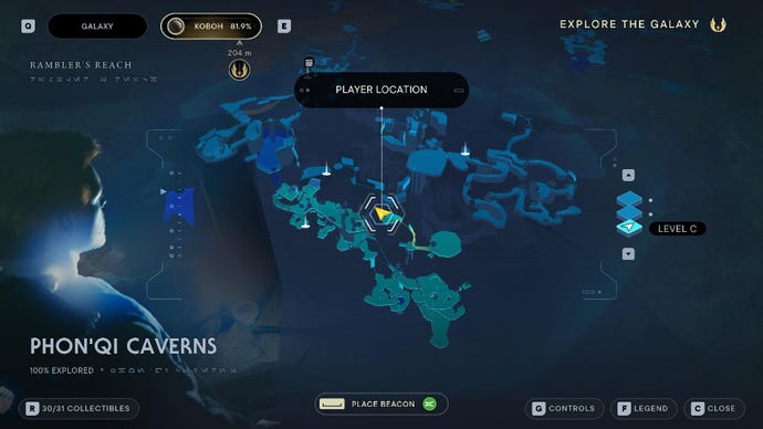 Star Wars Jedi Survivor screenshot showing the location of a Skill Point Essence on the map.