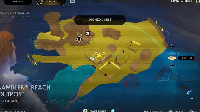 Star Wars Jedi Survivor screenshot showing the location of a chest on the map.